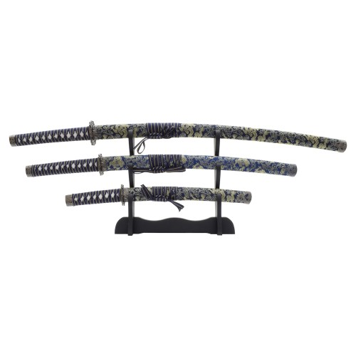 SET ORNAMENTALE KATANA-WAKIZASHI-TANTO (JL029 SET BLU)