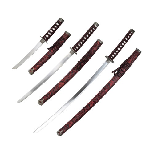 ORNAMENTAL SET KATANA-WAKIZASHI-TANTO (JL029 SET ROSSO)