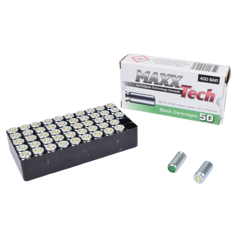 MAXX TECH BLANK CARTRIDGES CALIBER 9mm ZINC PLATED (MT9)